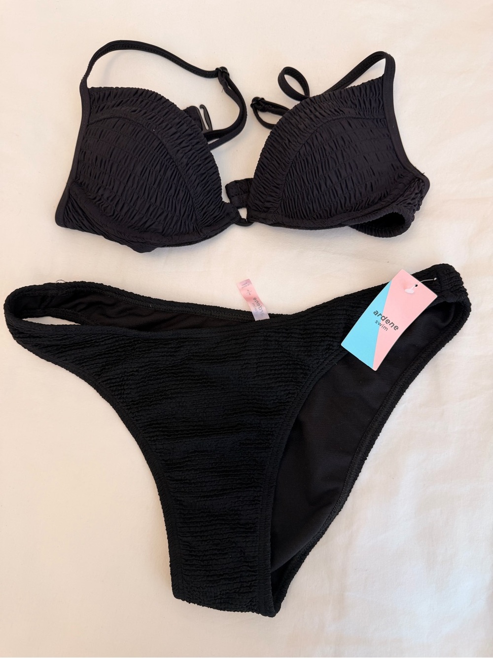 Ardene Black Textured Bikini Set with Underwire Top